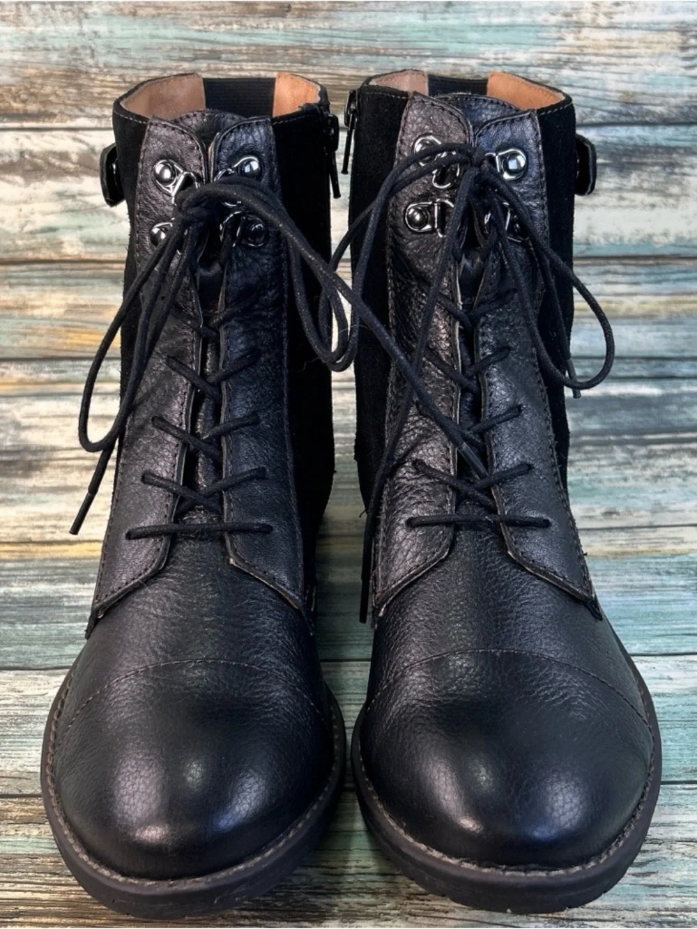 Montana Artisan Combat Boot Womens 8 Black Leather/Suede Military Grunge Western